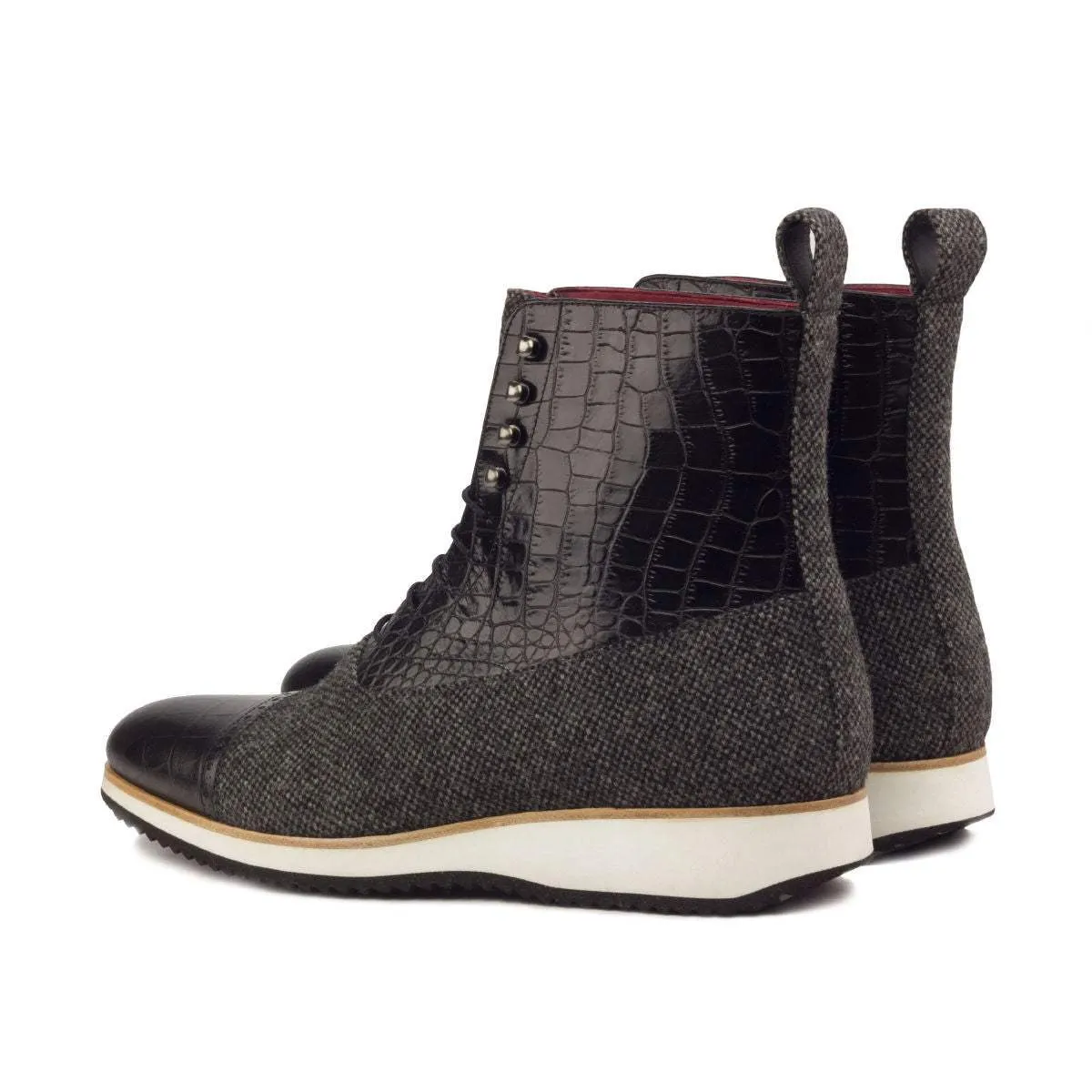 Balmoral Boot-Painted Croco, Sartorial, Black, Grey-Wholesale