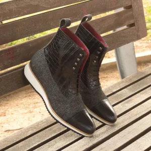 Balmoral Boot-Painted Croco, Sartorial, Black, Grey-Wholesale
