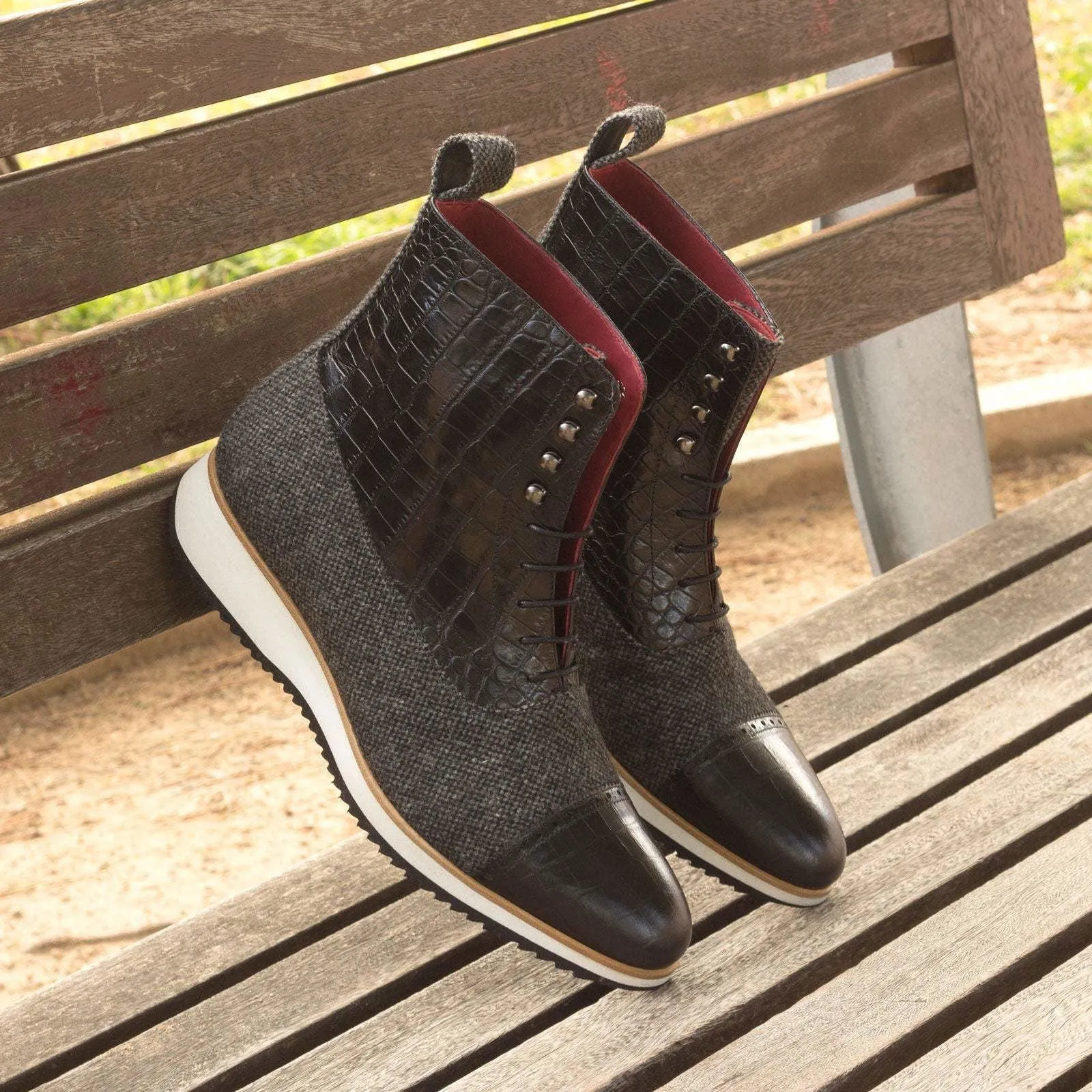 Balmoral Boot-Painted Croco, Sartorial, Black, Grey-Wholesale