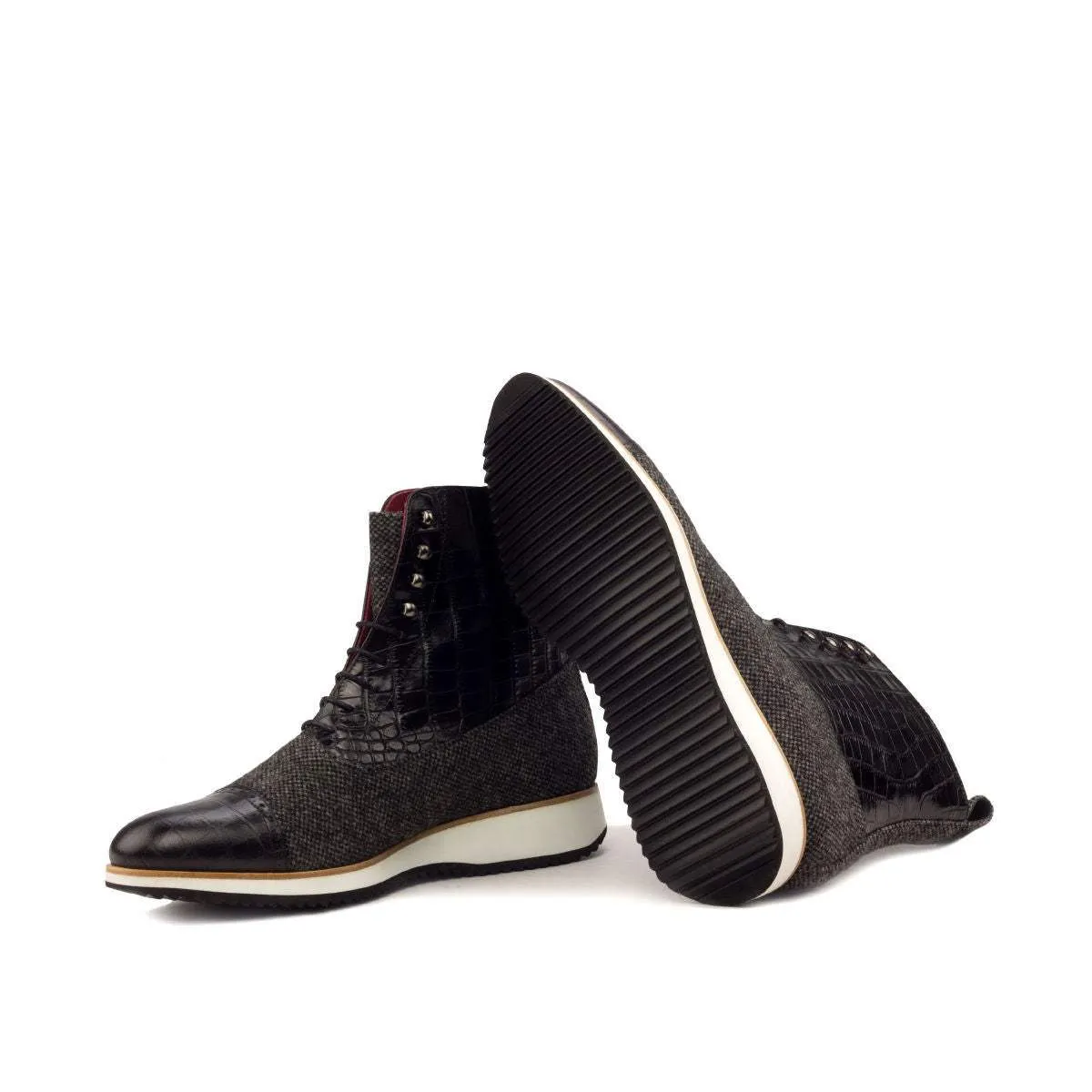 Balmoral Boot-Painted Croco, Sartorial, Black, Grey-Wholesale