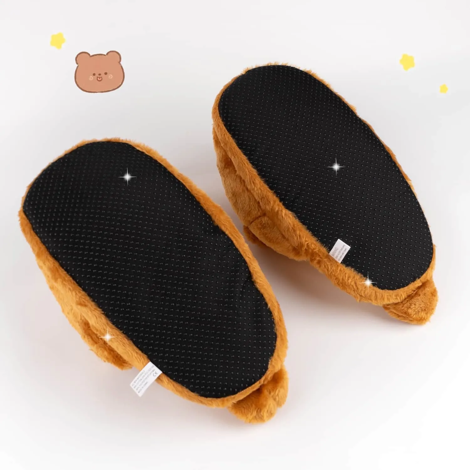 Bear Slippers - Poofy Plush Brown Women M