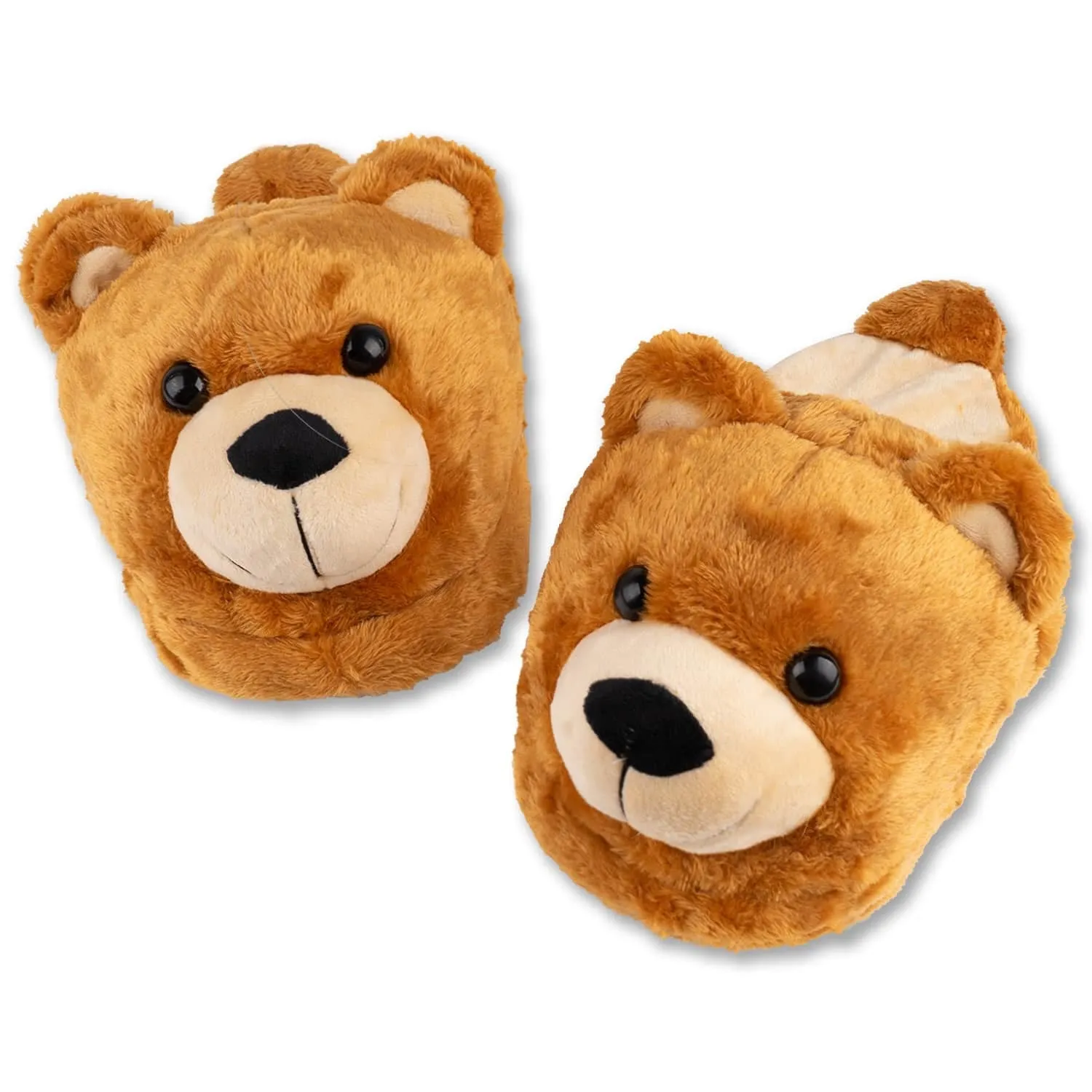 Bear Slippers - Poofy Plush Brown Women M