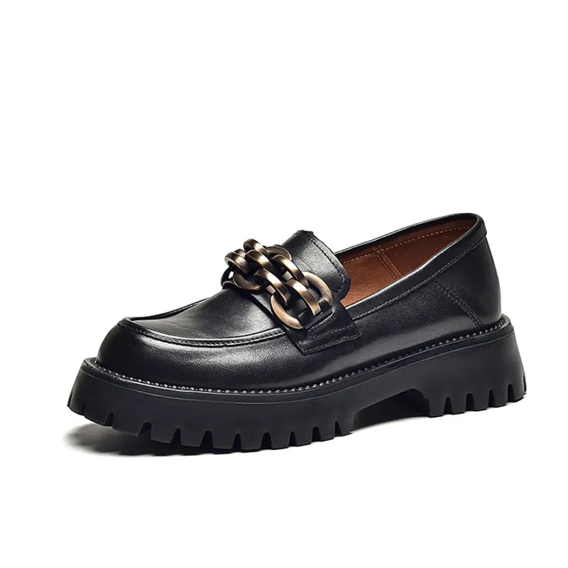 BeauToday Leather Chunky Loafers for Women