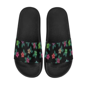 Berry Flowers Black Women's Slide Sandals