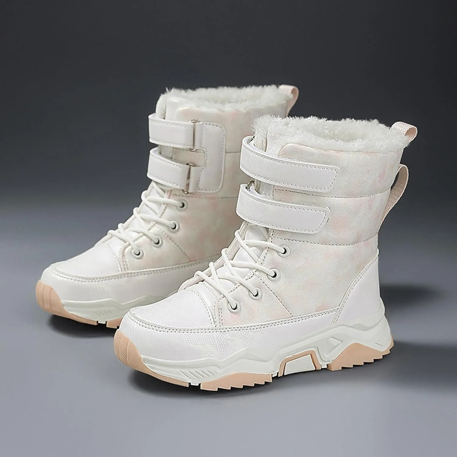 Big Kids Snow Booties Fuzzy Fashion Warm Shoes Childrens Boys Flat Comfy Chunky Sole Boots Open Toe Winter Ski Non Slip
