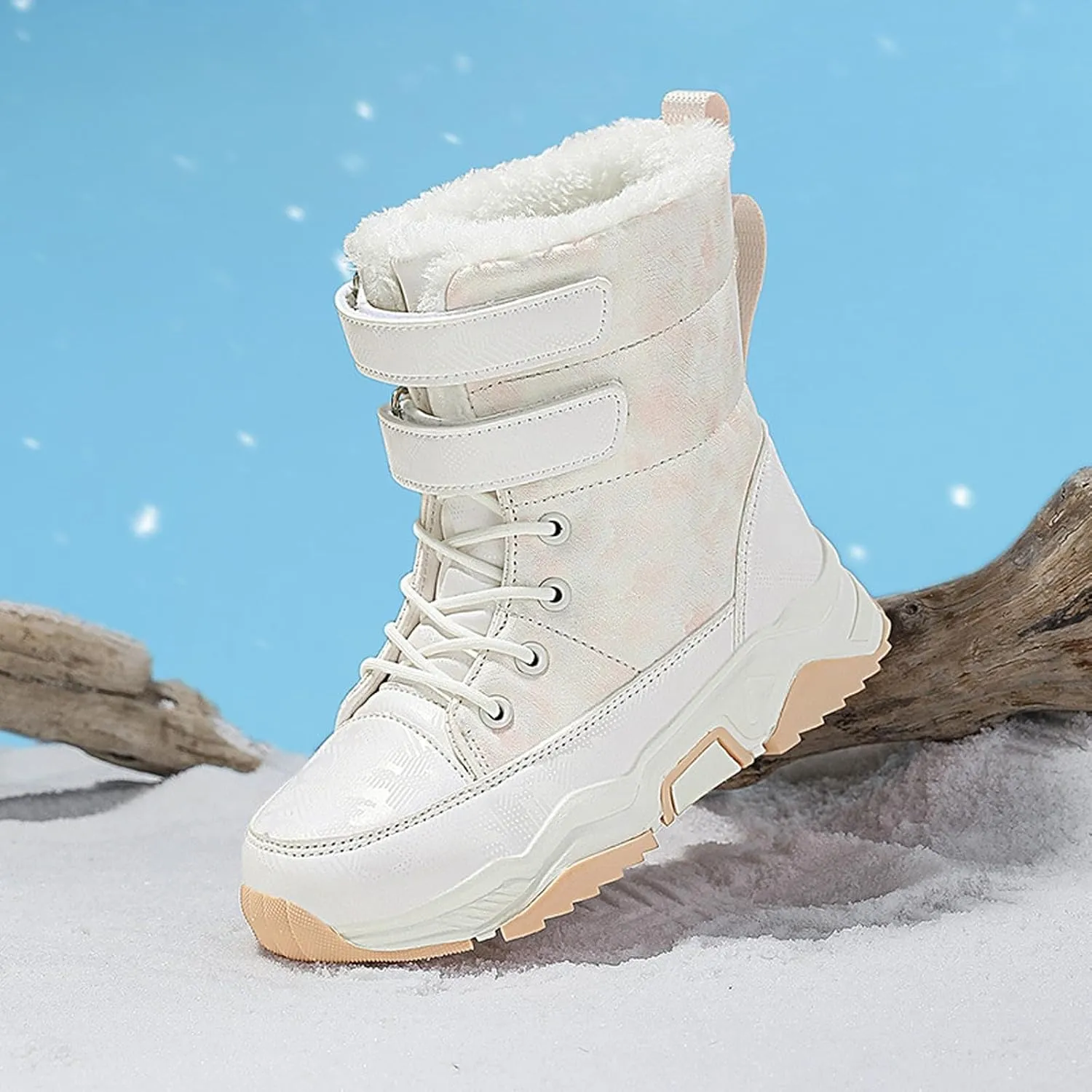Big Kids Snow Booties Fuzzy Fashion Warm Shoes Childrens Boys Flat Comfy Chunky Sole Boots Open Toe Winter Ski Non Slip