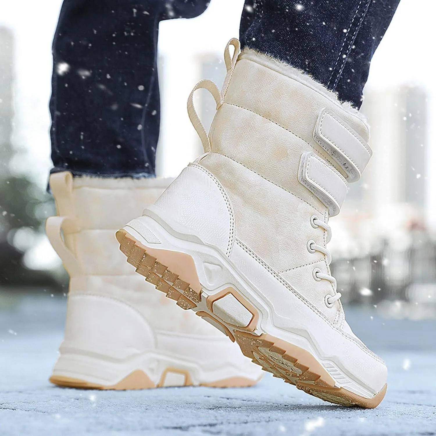 Big Kids Snow Booties Fuzzy Fashion Warm Shoes Childrens Boys Flat Comfy Chunky Sole Boots Open Toe Winter Ski Non Slip