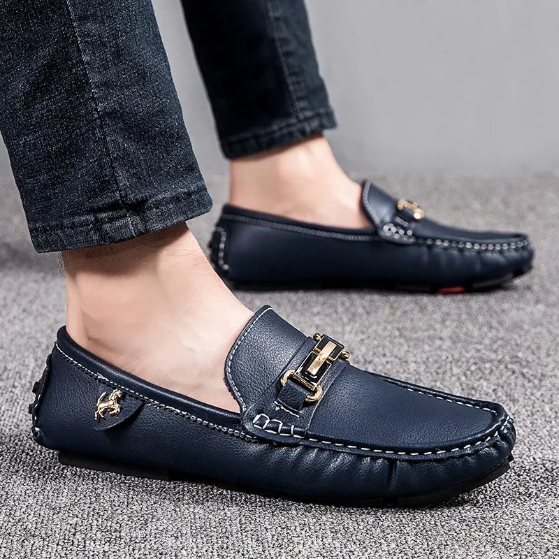 Big Size Leather Moccasins Casual Mens Driving Shoes Outdoor Slip On Men Lazy Shoes