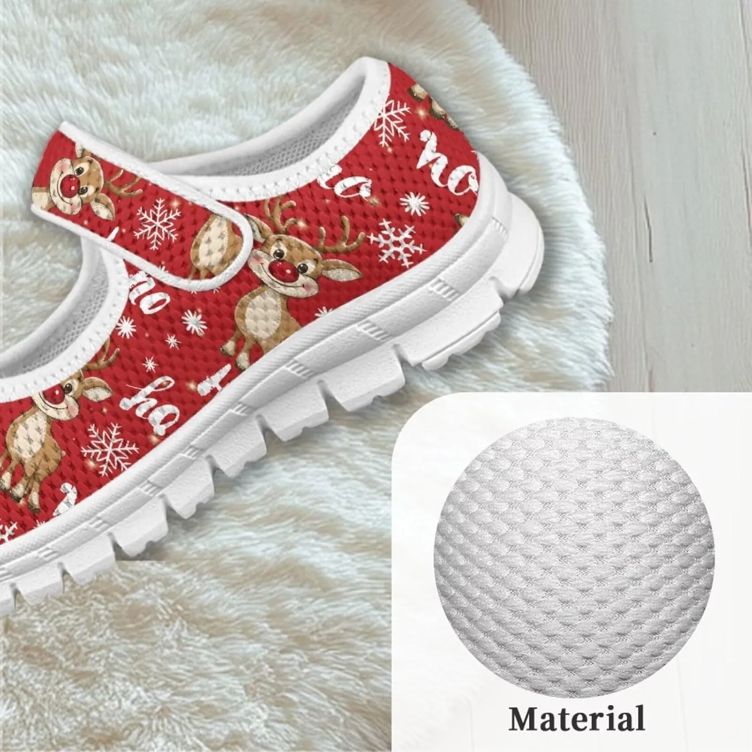 Binienty Fashion Mary Jane Sneakers for Girls Anti-Slip Holiday Christmas Easter Mesh Flat Sneaker School Shoes