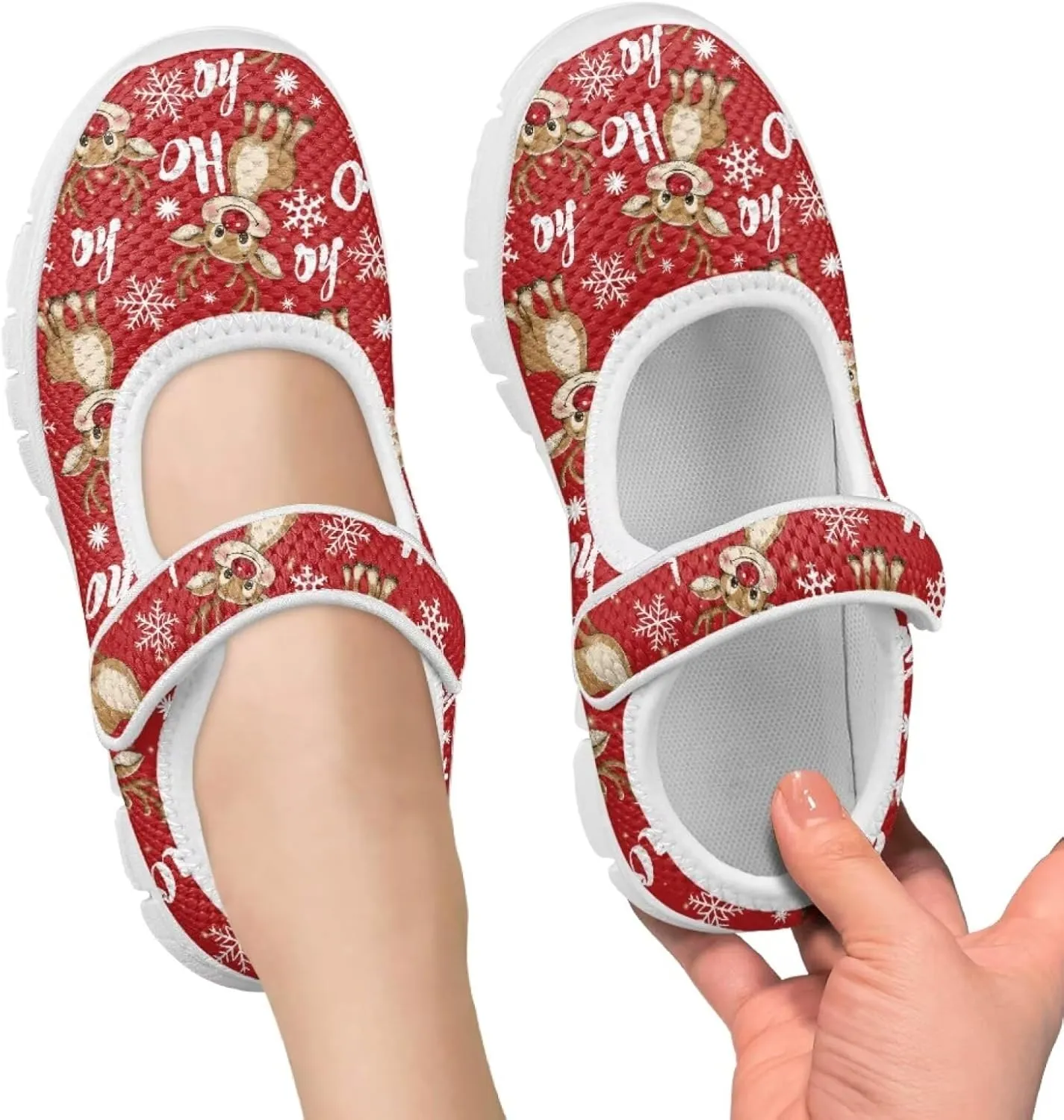 Binienty Fashion Mary Jane Sneakers for Girls Anti-Slip Holiday Christmas Easter Mesh Flat Sneaker School Shoes