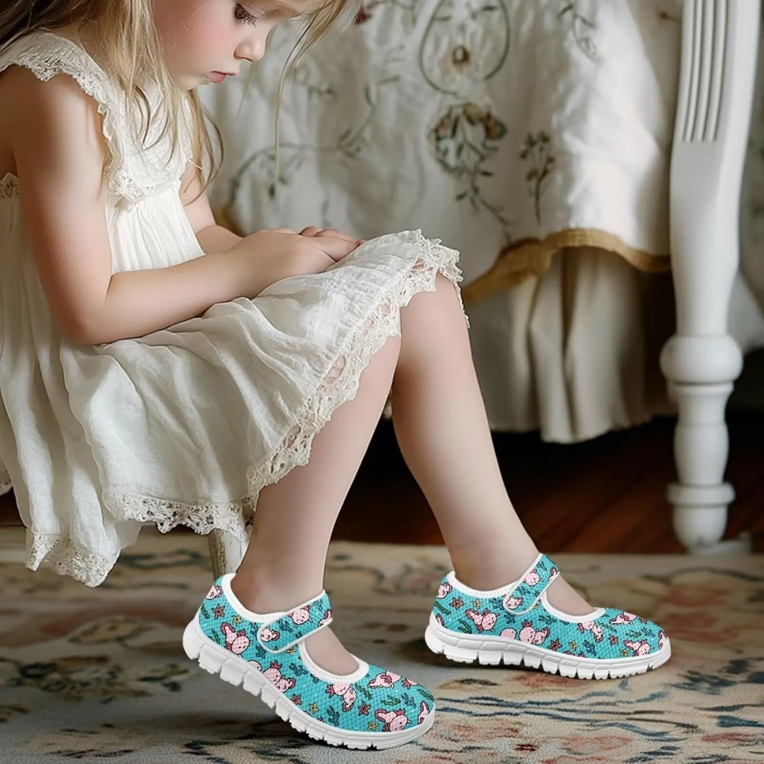 Binienty Girls Animal Mary Jane Sneakers Custaom Cute Slip On School Dress Up Flats Shoes