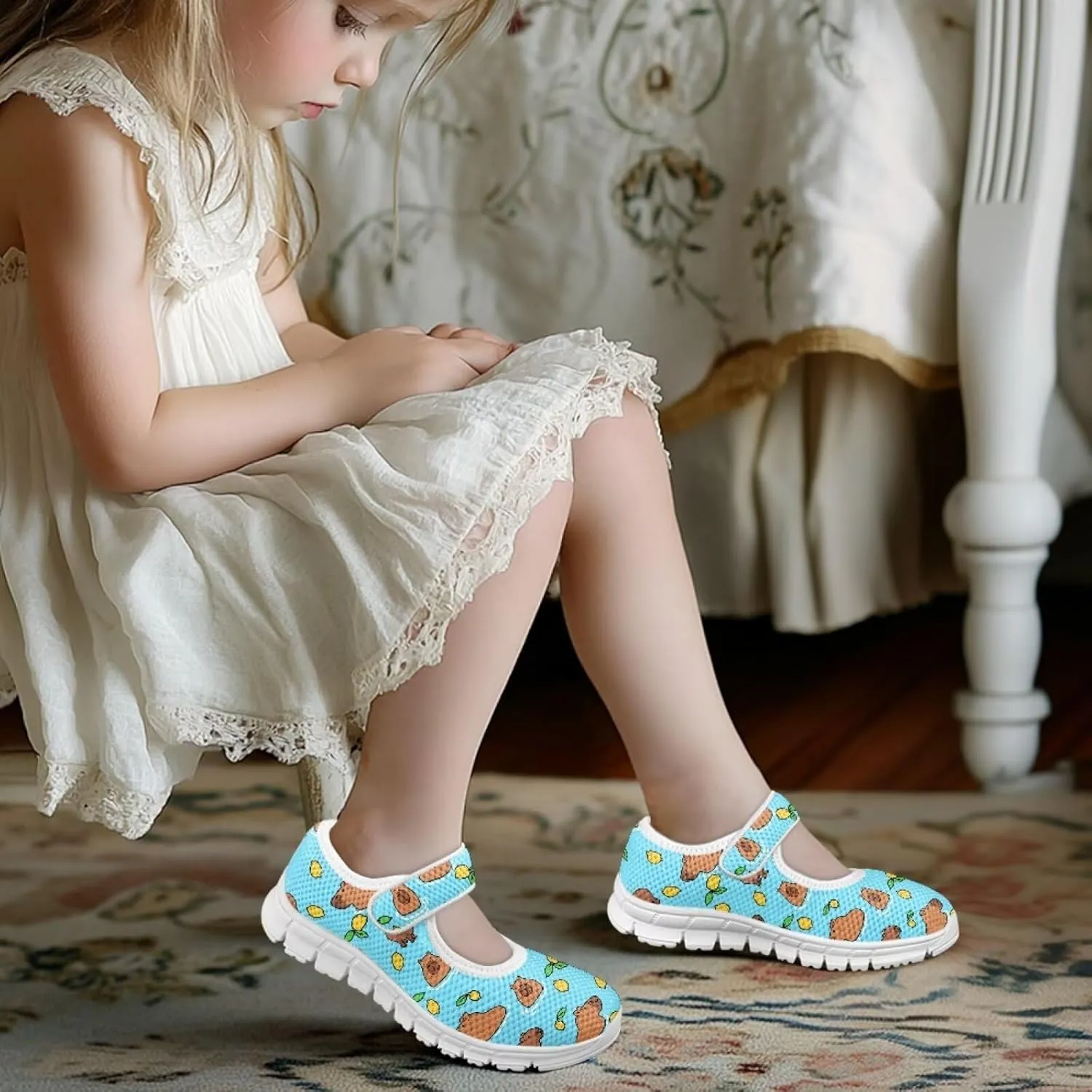 Binienty Girls Animal Mary Jane Sneakers Custaom Cute Slip On School Dress Up Flats Shoes