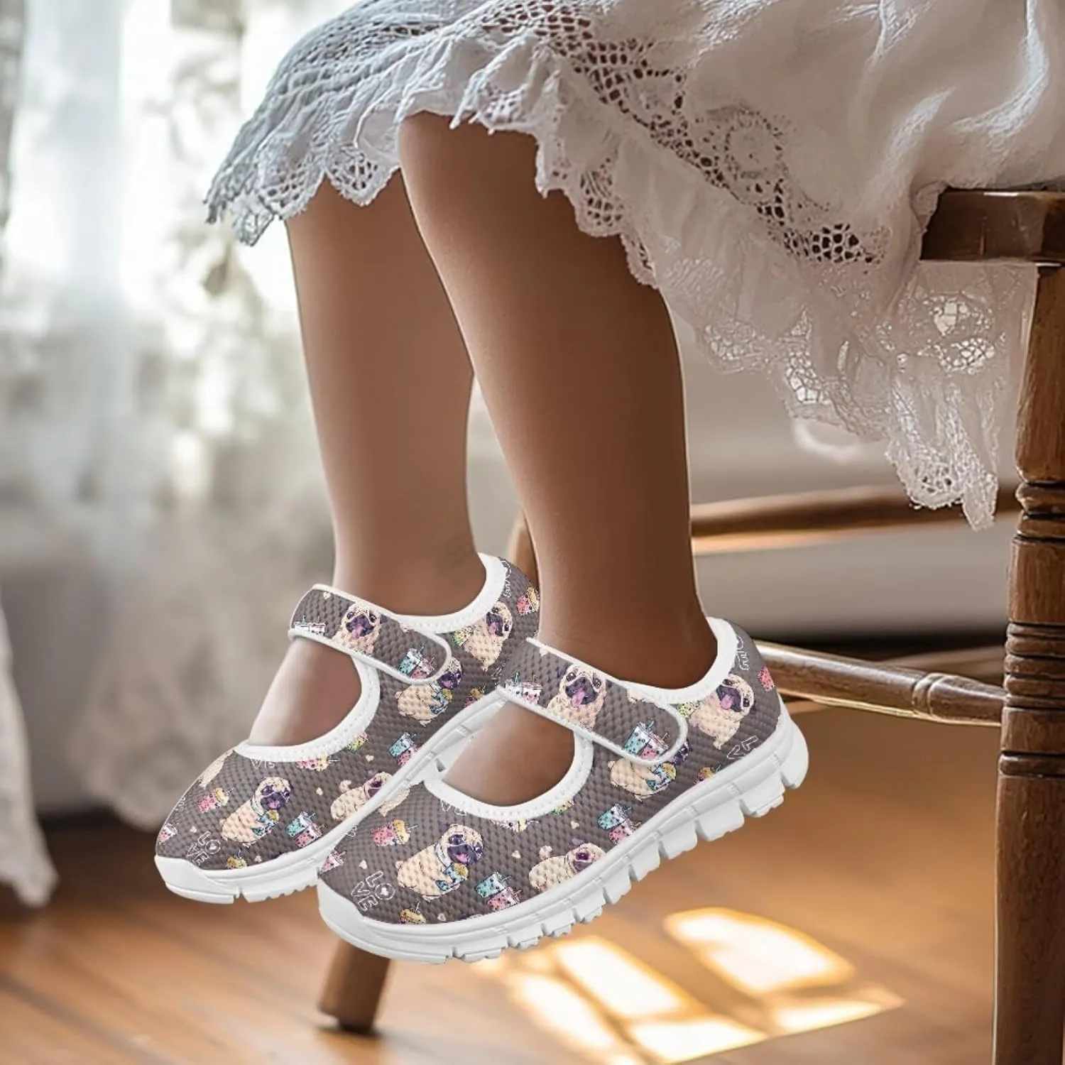 Binienty Girls Animal Mary Jane Sneakers Custaom Cute Slip On School Dress Up Flats Shoes