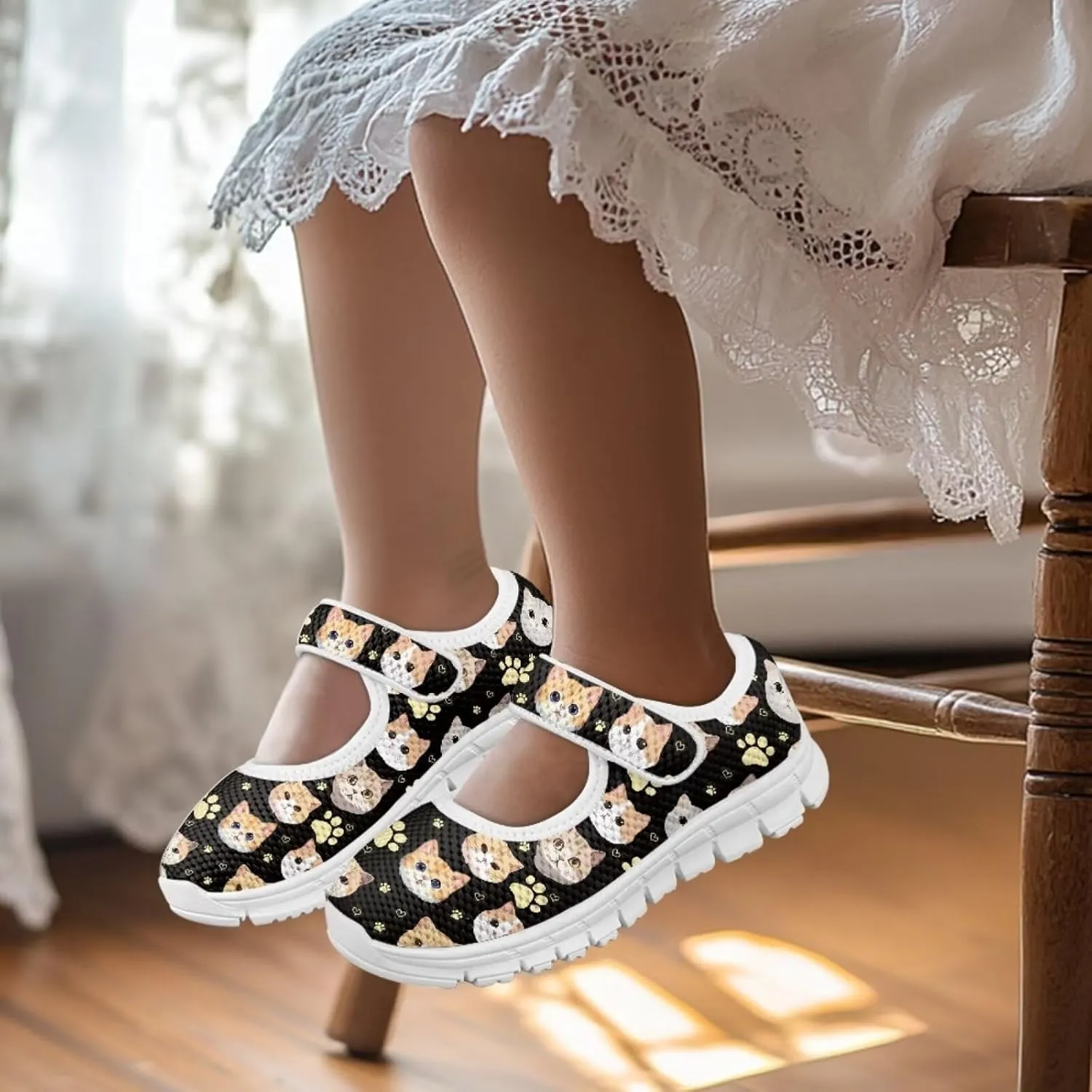 Binienty Girls Animal Mary Jane Sneakers Custaom Cute Slip On School Dress Up Flats Shoes