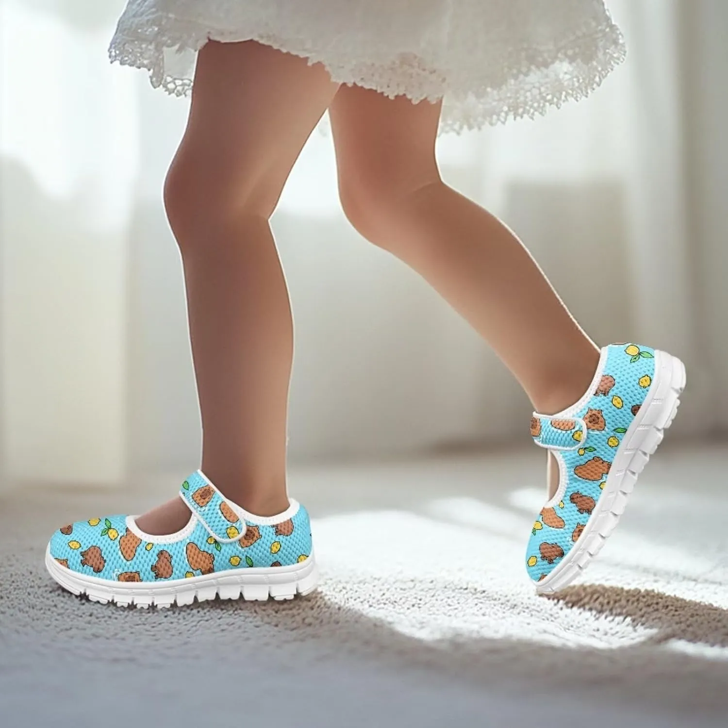 Binienty Girls Animal Mary Jane Sneakers Custaom Cute Slip On School Dress Up Flats Shoes