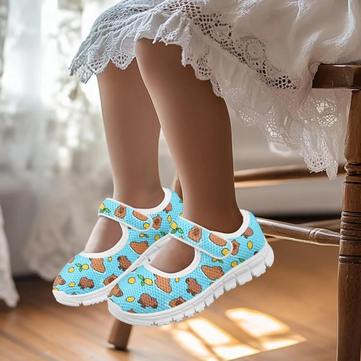 Binienty Girls Animal Mary Jane Sneakers Custaom Cute Slip On School Dress Up Flats Shoes