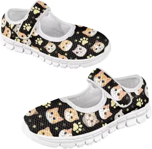 Binienty Girls Animal Mary Jane Sneakers Custaom Cute Slip On School Dress Up Flats Shoes