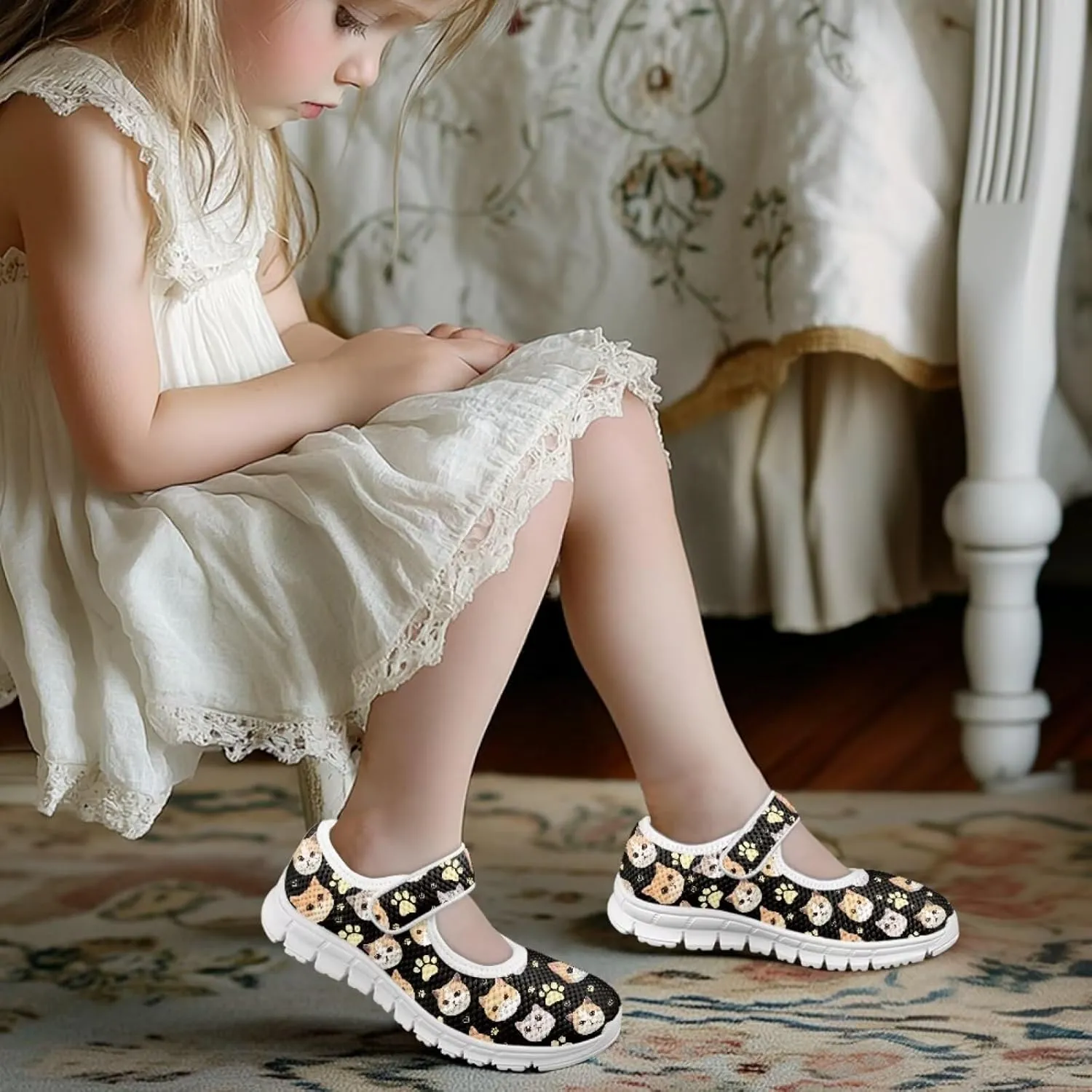 Binienty Girls Animal Mary Jane Sneakers Custaom Cute Slip On School Dress Up Flats Shoes