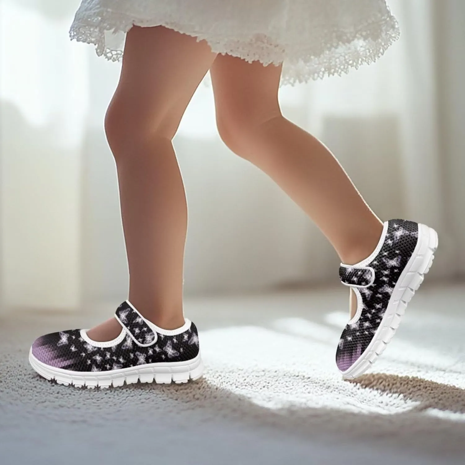 Binienty Girls Mary Jane Sneaker Casual Mesh Flat Shoes Memory Foam Slip on School Dress Shoes