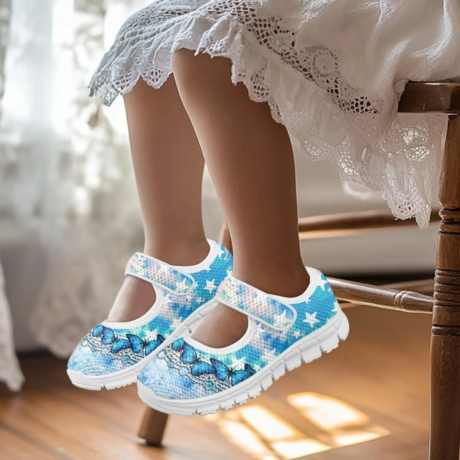 Binienty Girls Mary Jane Sneaker Casual Mesh Flat Shoes Memory Foam Slip on School Dress Shoes