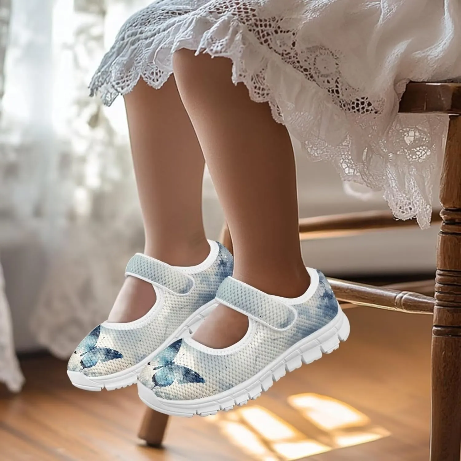 Binienty Girls Mary Jane Sneaker Casual Mesh Flat Shoes Memory Foam Slip on School Dress Shoes
