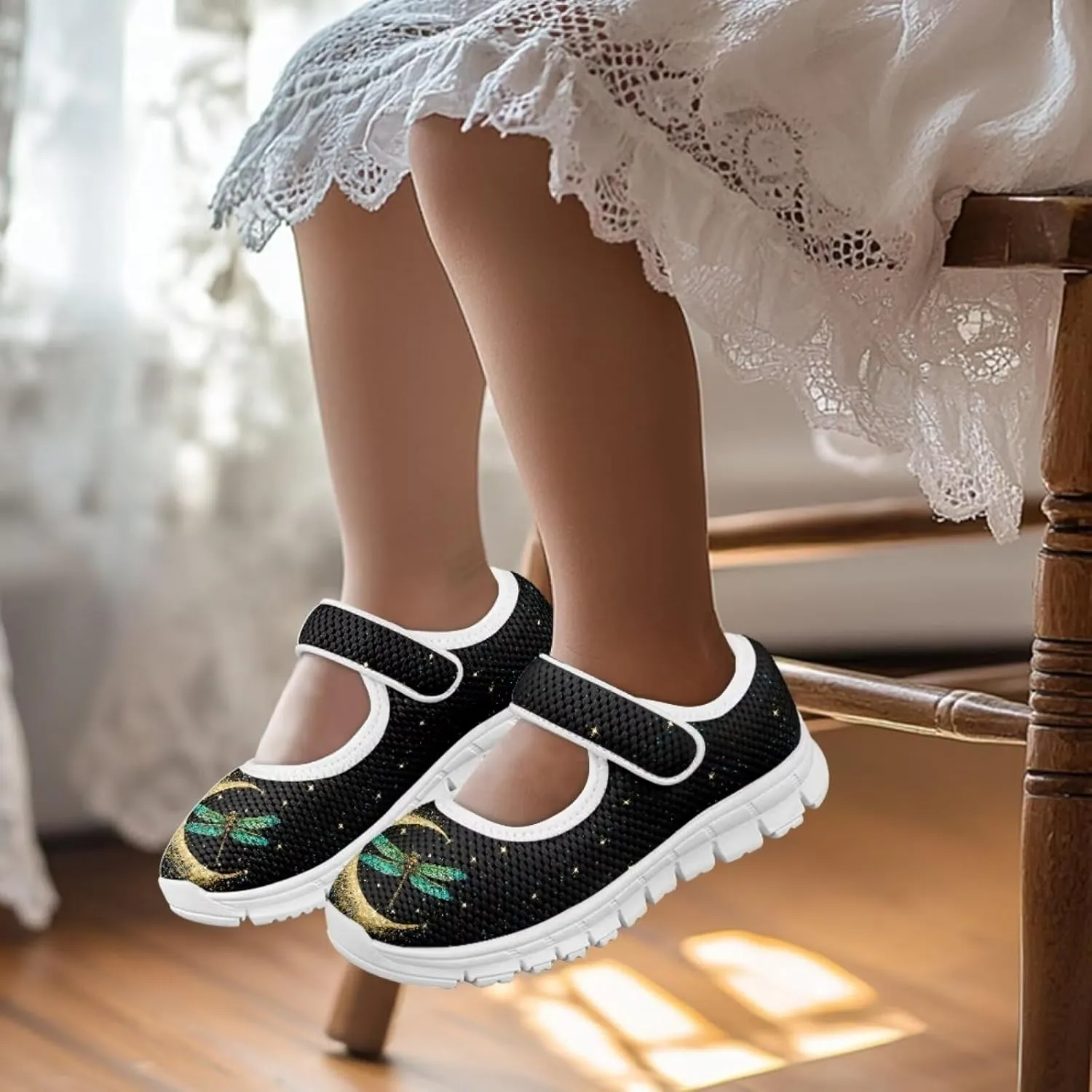 Binienty Girls Mary Jane Sneaker Casual Mesh Flat Shoes Memory Foam Slip on School Dress Shoes