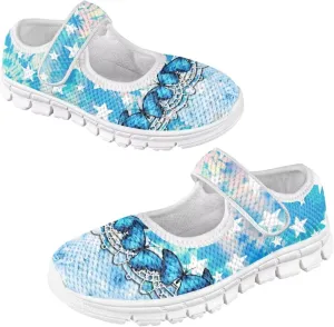 Binienty Girls Mary Jane Sneaker Casual Mesh Flat Shoes Memory Foam Slip on School Dress Shoes