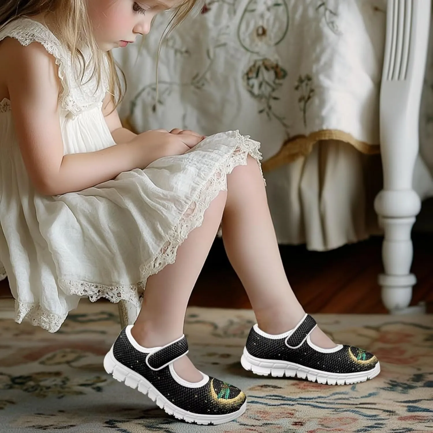Binienty Girls Mary Jane Sneaker Casual Mesh Flat Shoes Memory Foam Slip on School Dress Shoes