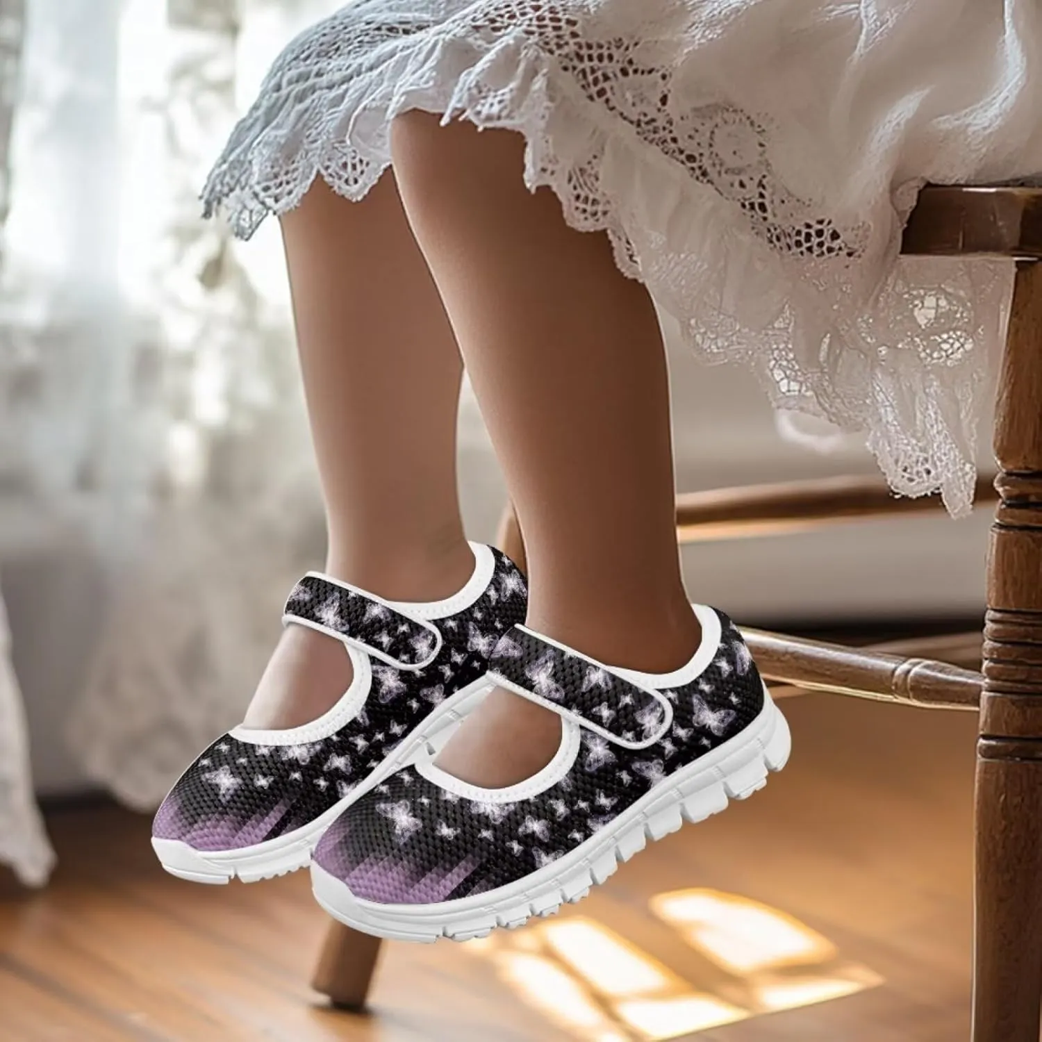Binienty Girls Mary Jane Sneaker Casual Mesh Flat Shoes Memory Foam Slip on School Dress Shoes