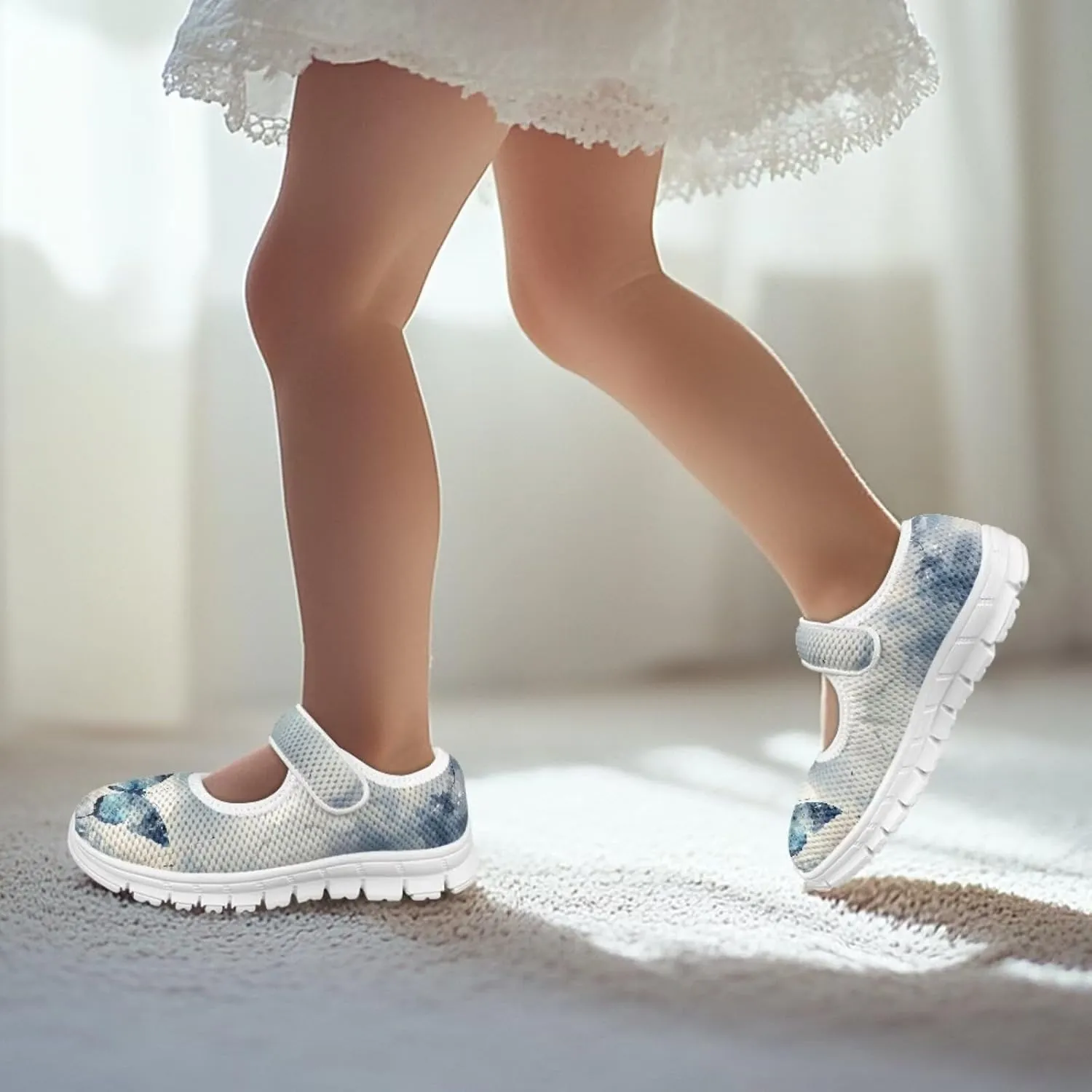 Binienty Girls Mary Jane Sneaker Casual Mesh Flat Shoes Memory Foam Slip on School Dress Shoes