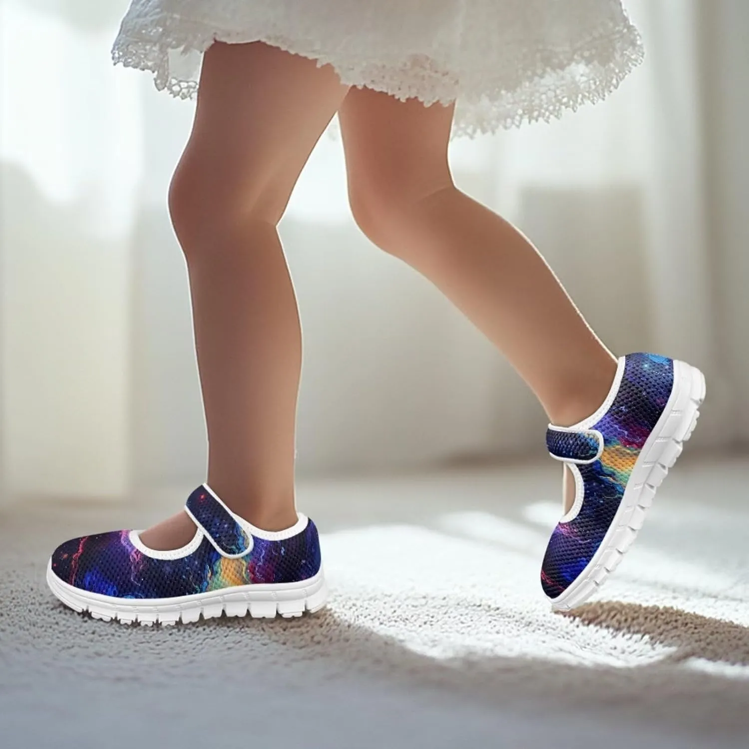 Binienty Girl's Mary Jane Sneakers Casual Mesh School Uniform Shoes Cozy Slip On Dancing Ballet Flats