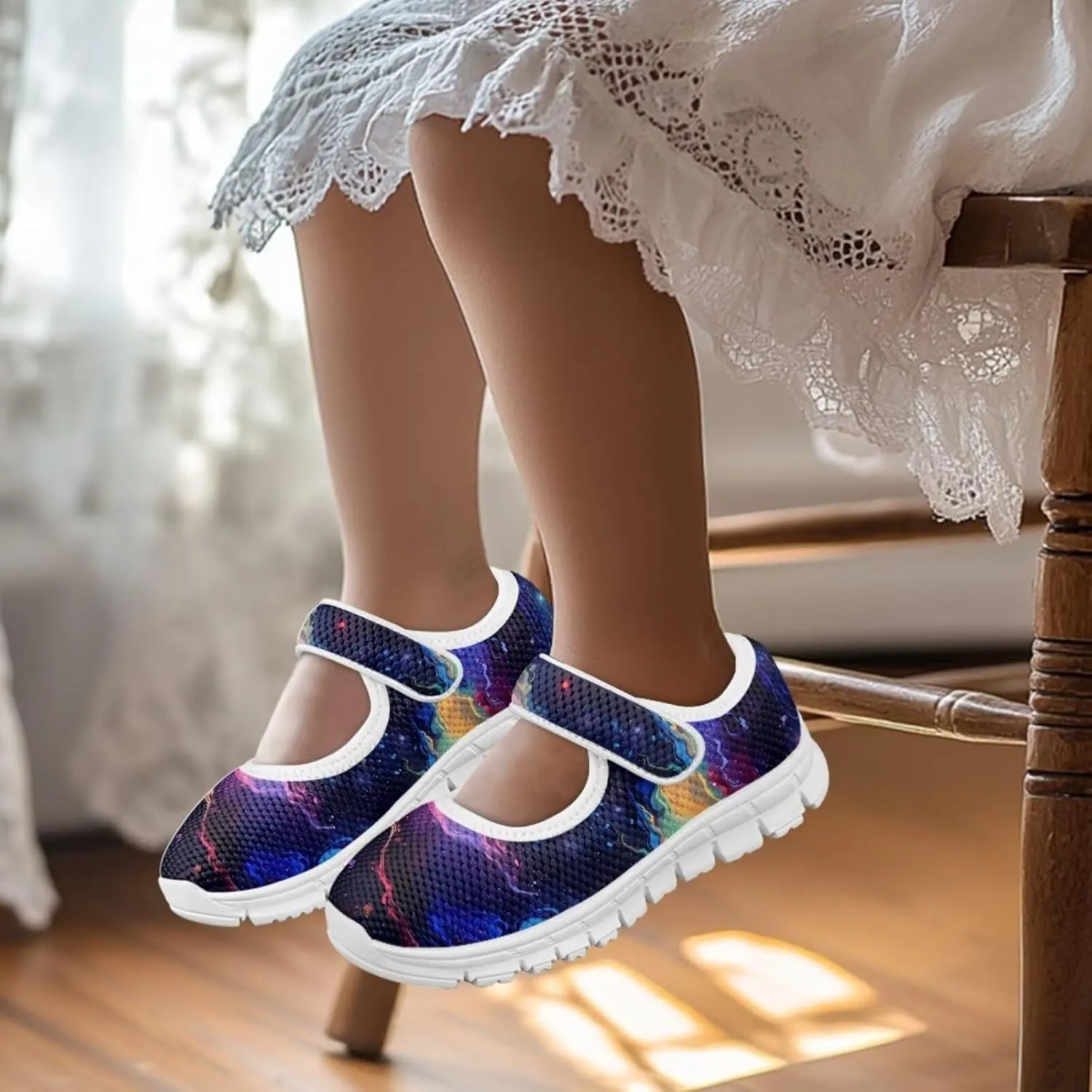Binienty Girl's Mary Jane Sneakers Casual Mesh School Uniform Shoes Cozy Slip On Dancing Ballet Flats