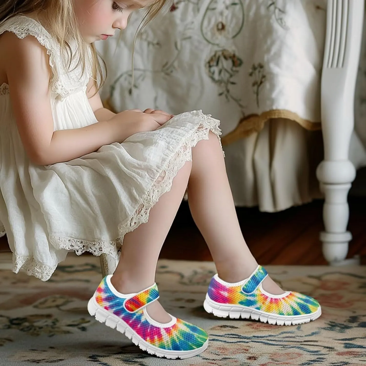 Binienty Girl's Mary Jane Sneakers Casual Mesh School Uniform Shoes Cozy Slip On Dancing Ballet Flats