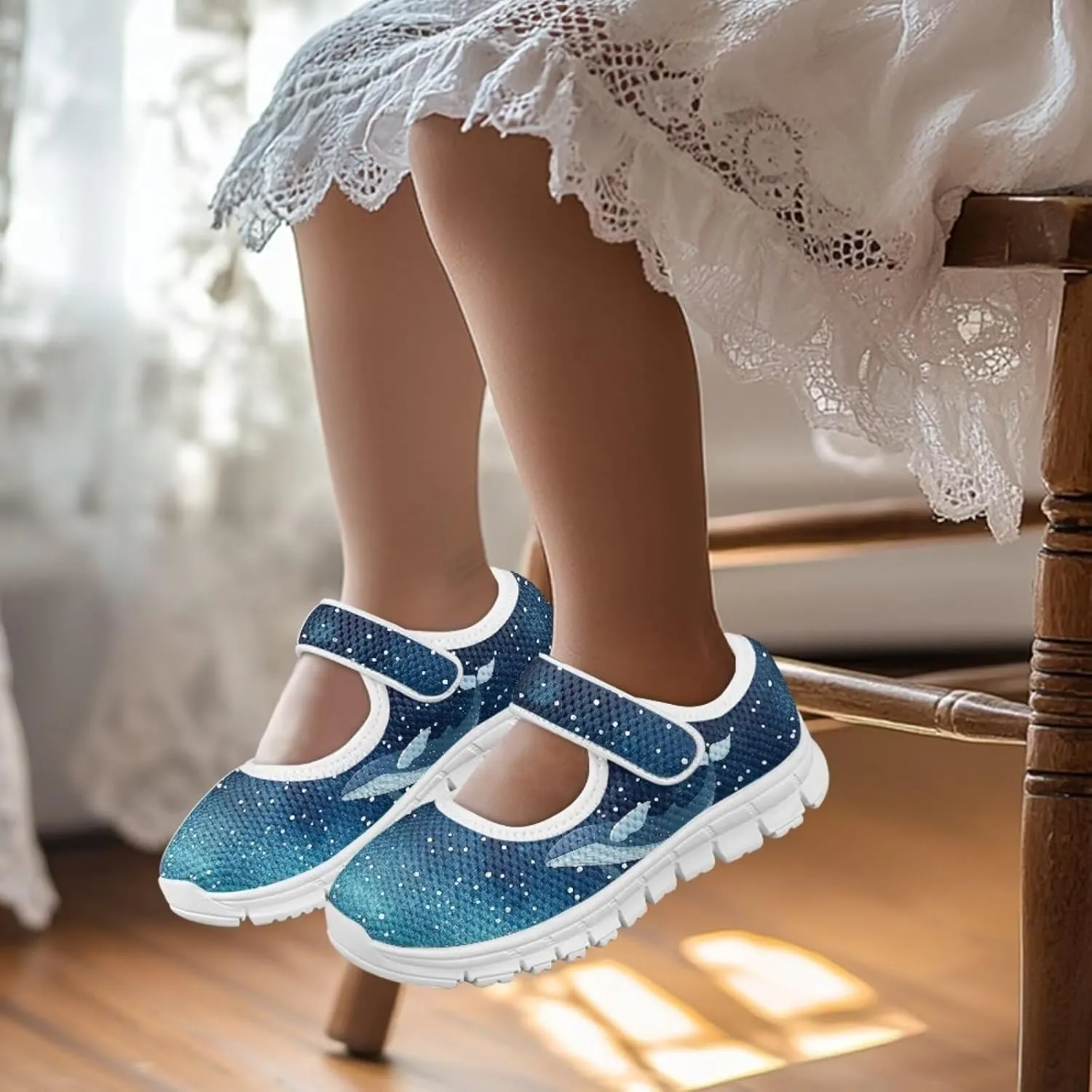 Binienty Girl's Mary Jane Sneakers Casual Mesh School Uniform Shoes Cozy Slip On Dancing Ballet Flats