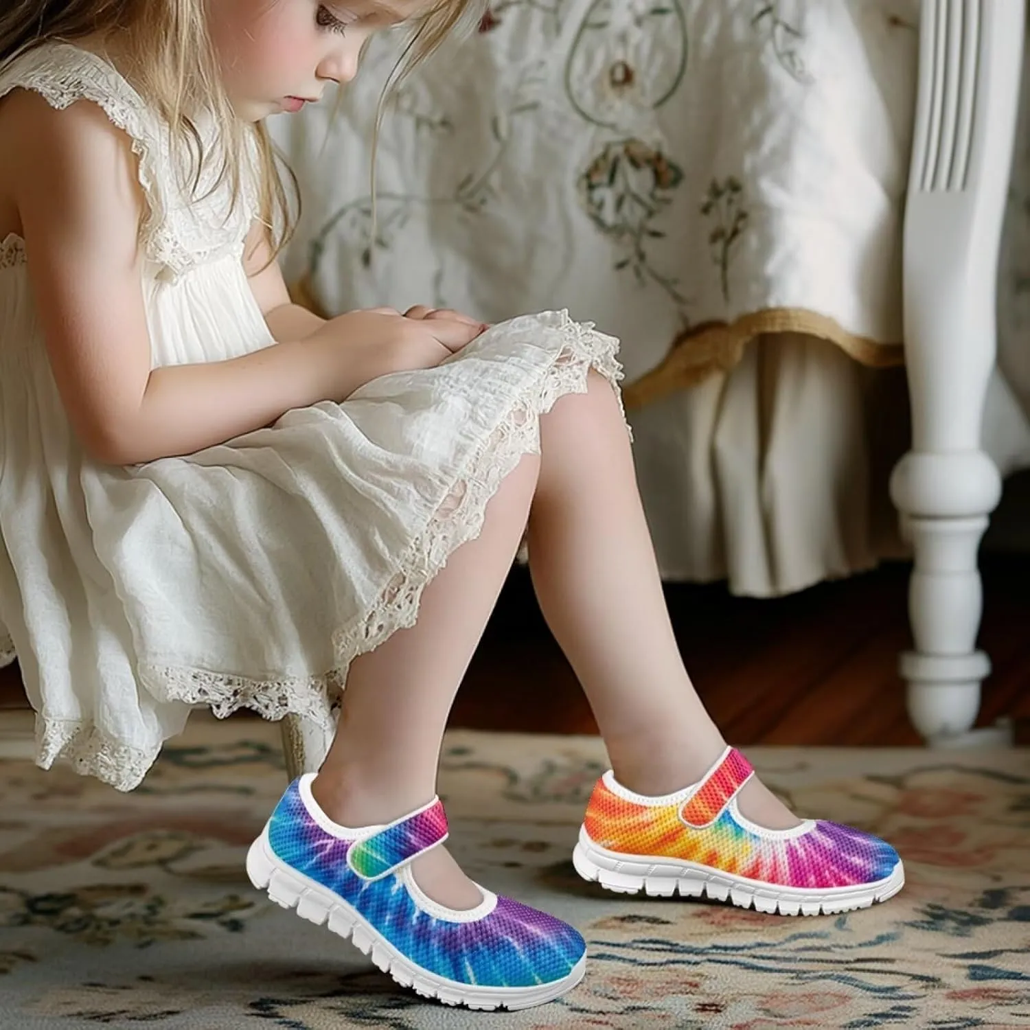 Binienty Girl's Mary Jane Sneakers Casual Mesh School Uniform Shoes Cozy Slip On Dancing Ballet Flats