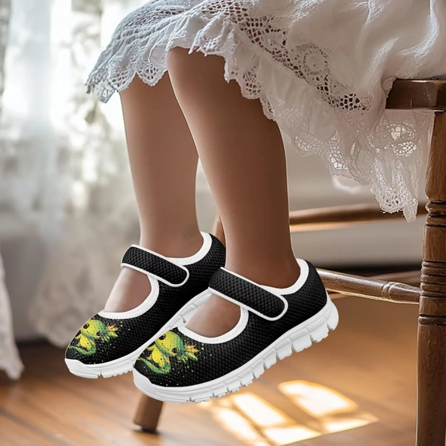 Binienty Girls School Uniform Shoes Mesh Mary Jane Dress Flats Slip on Casual Sneakers