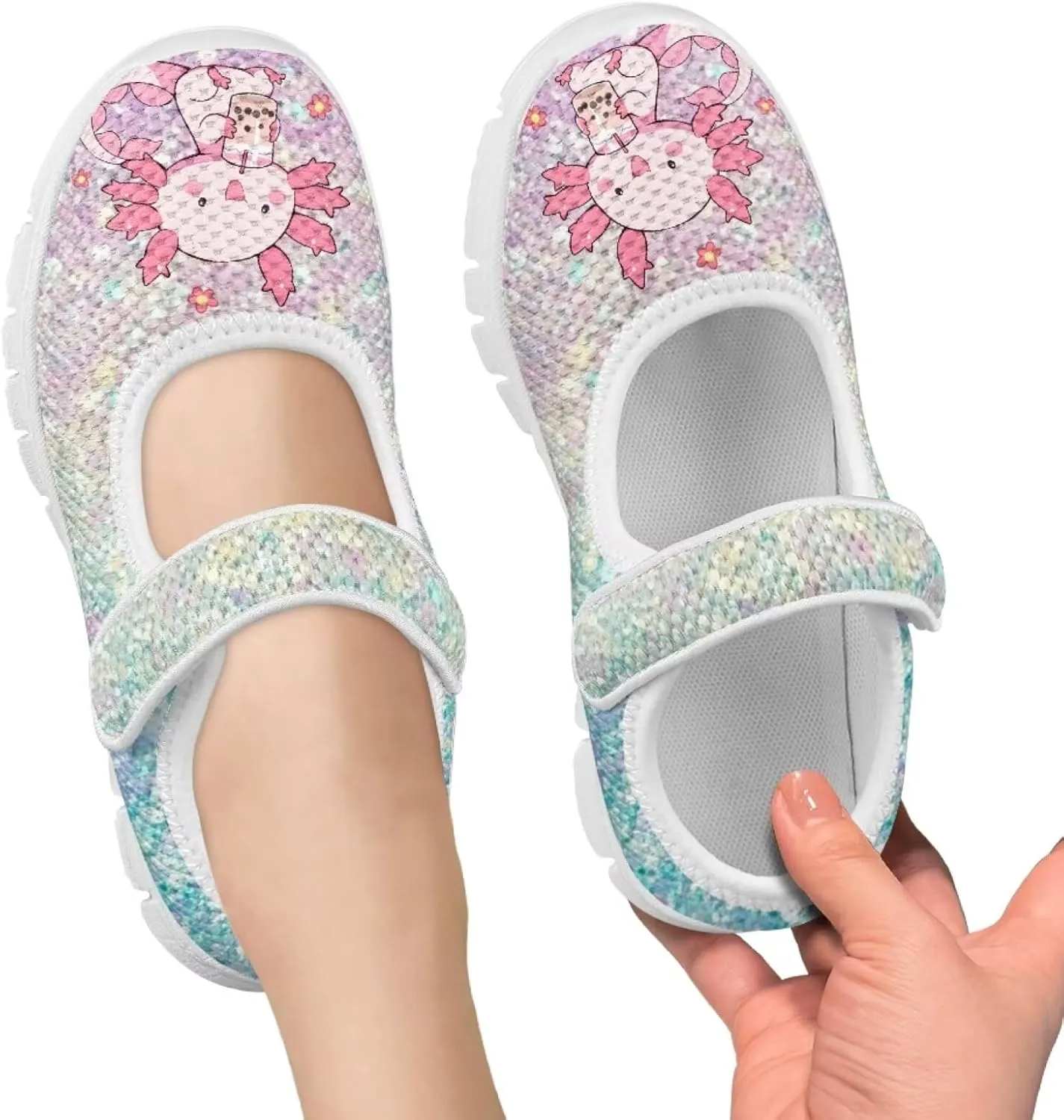 Binienty Girls School Uniform Shoes Mesh Mary Jane Dress Flats Slip on Casual Sneakers