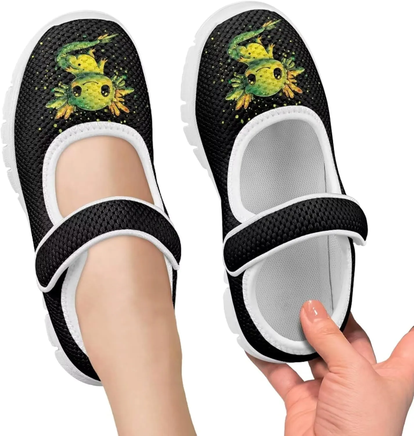 Binienty Girls School Uniform Shoes Mesh Mary Jane Dress Flats Slip on Casual Sneakers