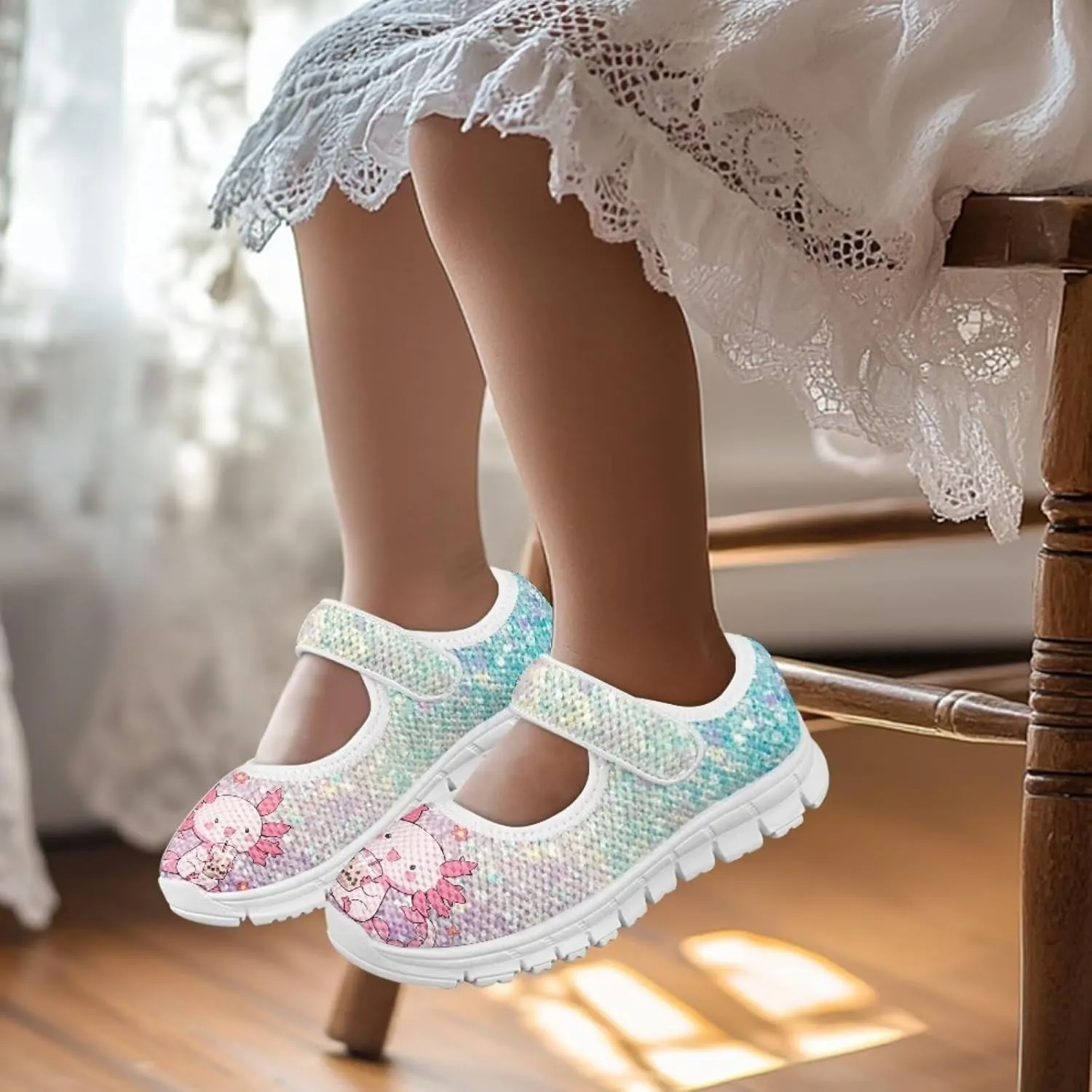 Binienty Girls School Uniform Shoes Mesh Mary Jane Dress Flats Slip on Casual Sneakers