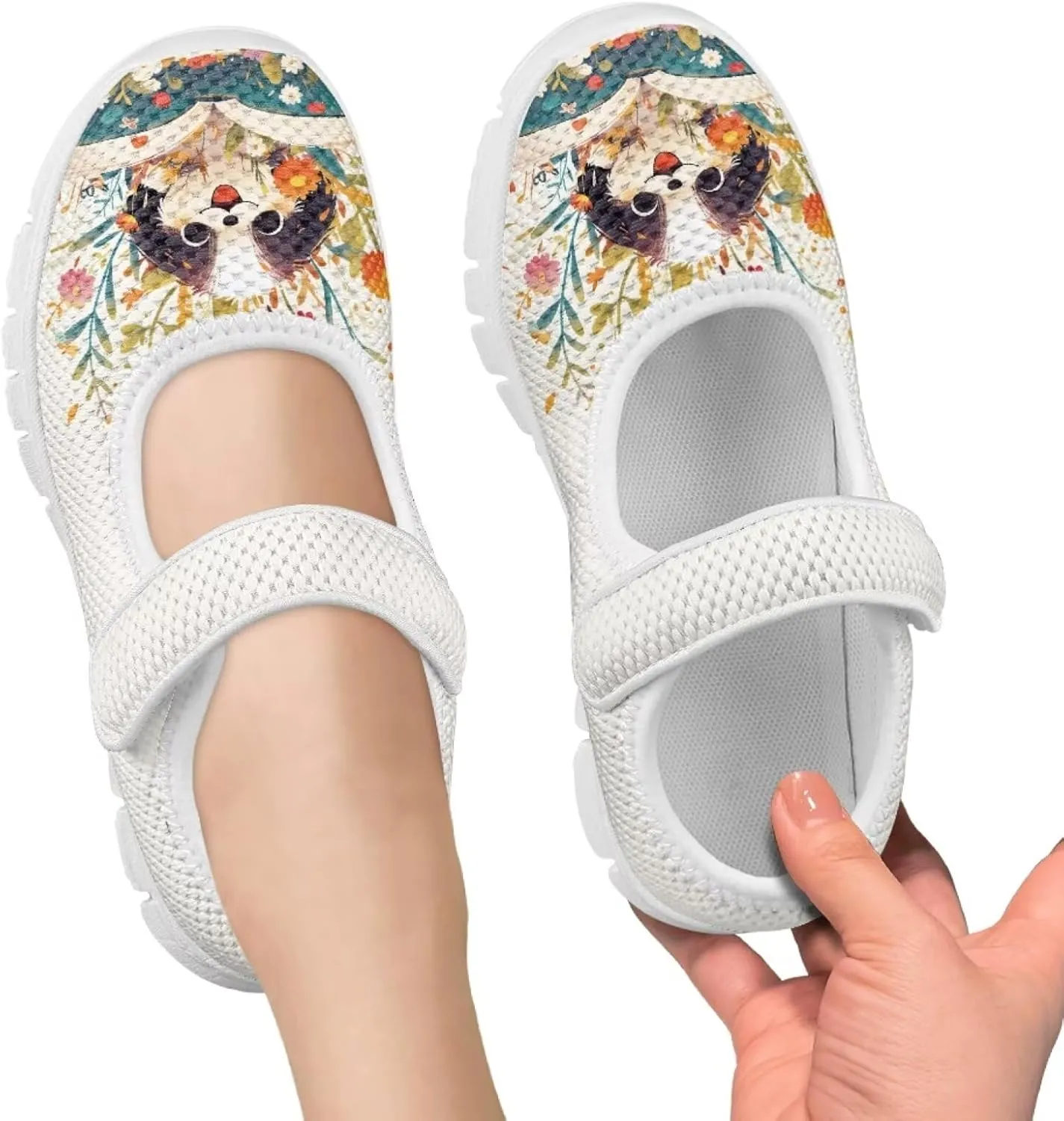 Binienty Kids Girls Mesh Mary Jane Sneakers Athletic Running Tennis Sport Shoes