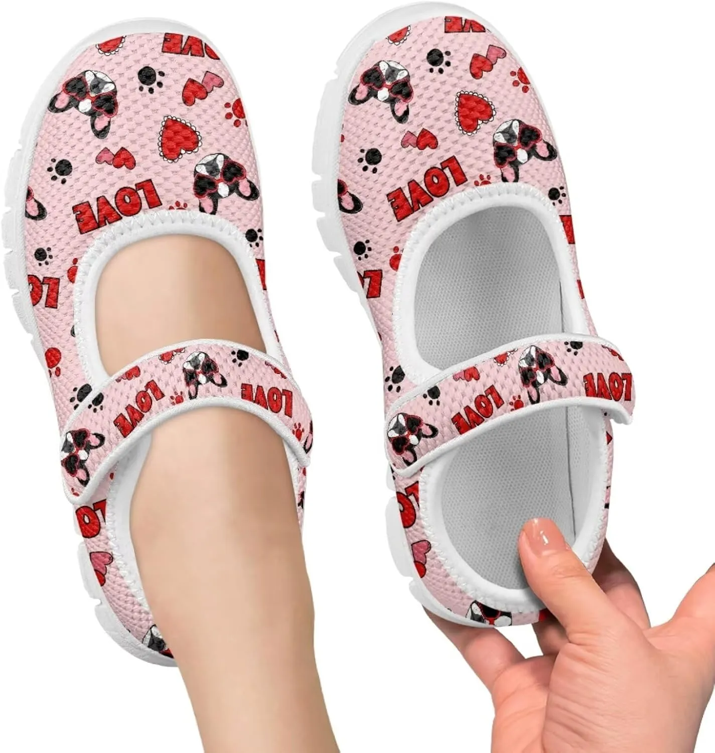 Binienty Kids Girls Mesh Mary Jane Sneakers Athletic Running Tennis Sport Shoes