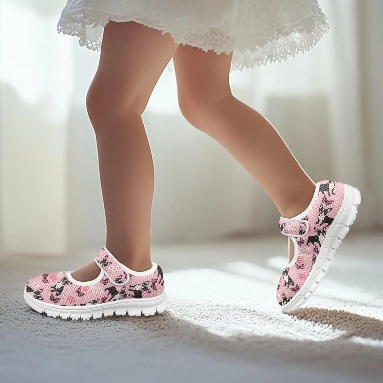 Binienty Kids Girls Mesh Mary Jane Sneakers Athletic Running Tennis Sport Shoes