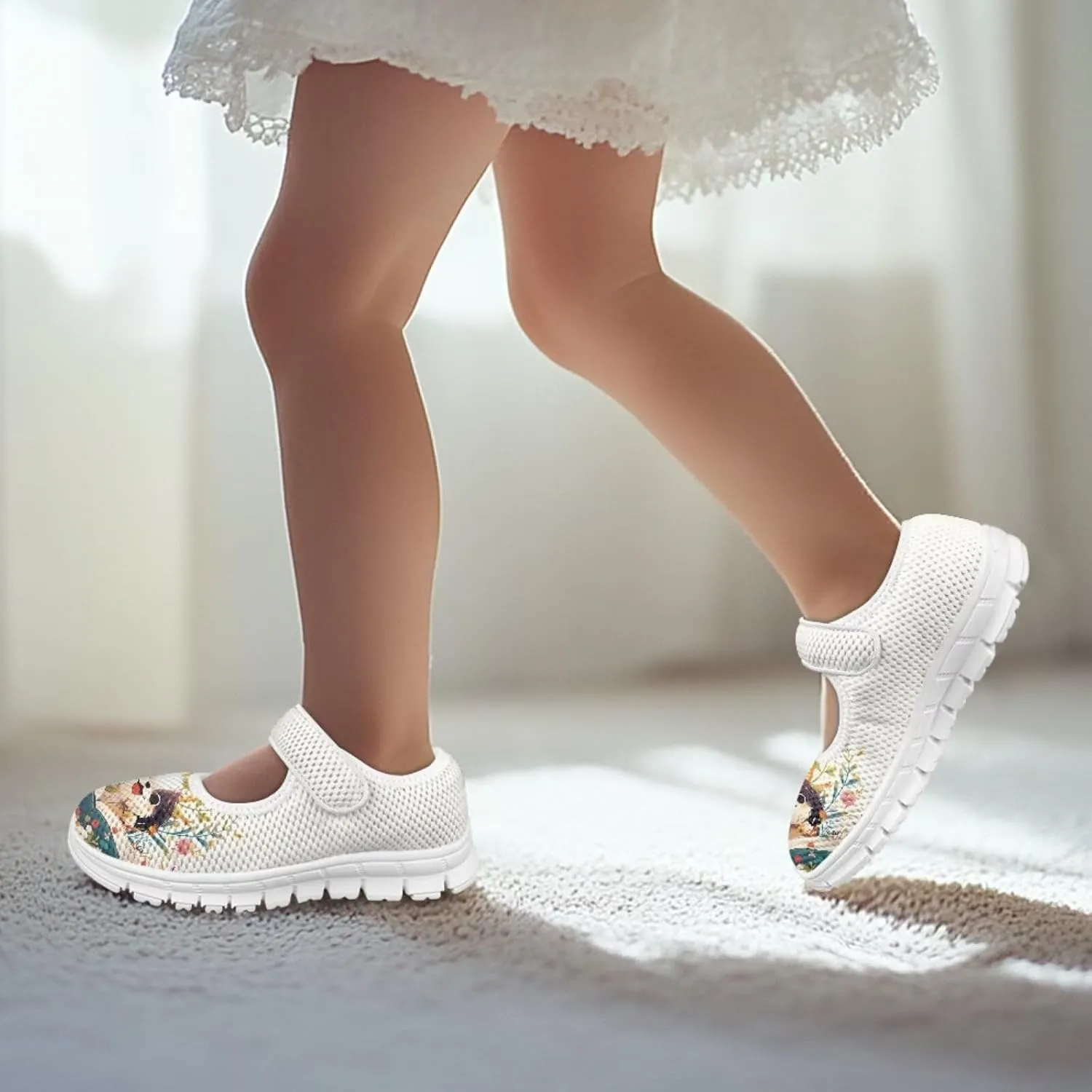 Binienty Kids Girls Mesh Mary Jane Sneakers Athletic Running Tennis Sport Shoes