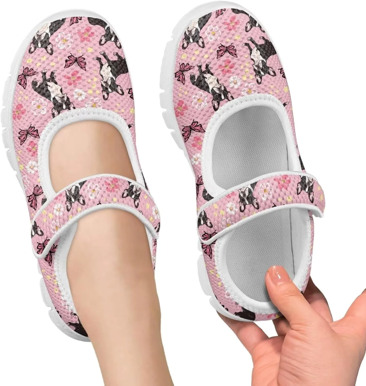 Binienty Kids Girls Mesh Mary Jane Sneakers Athletic Running Tennis Sport Shoes