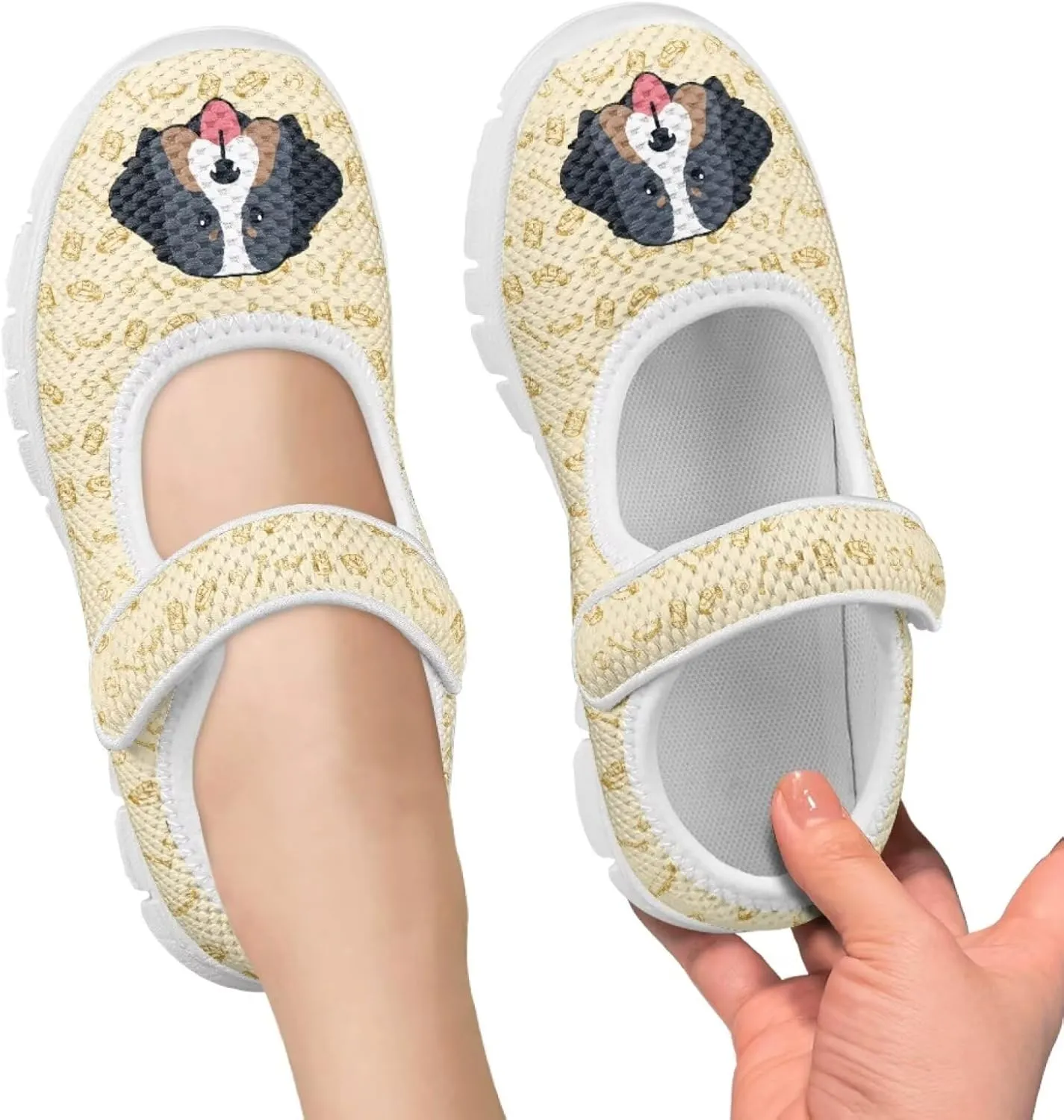 Binienty Kids Girls Mesh Mary Jane Sneakers Athletic Running Tennis Sport Shoes