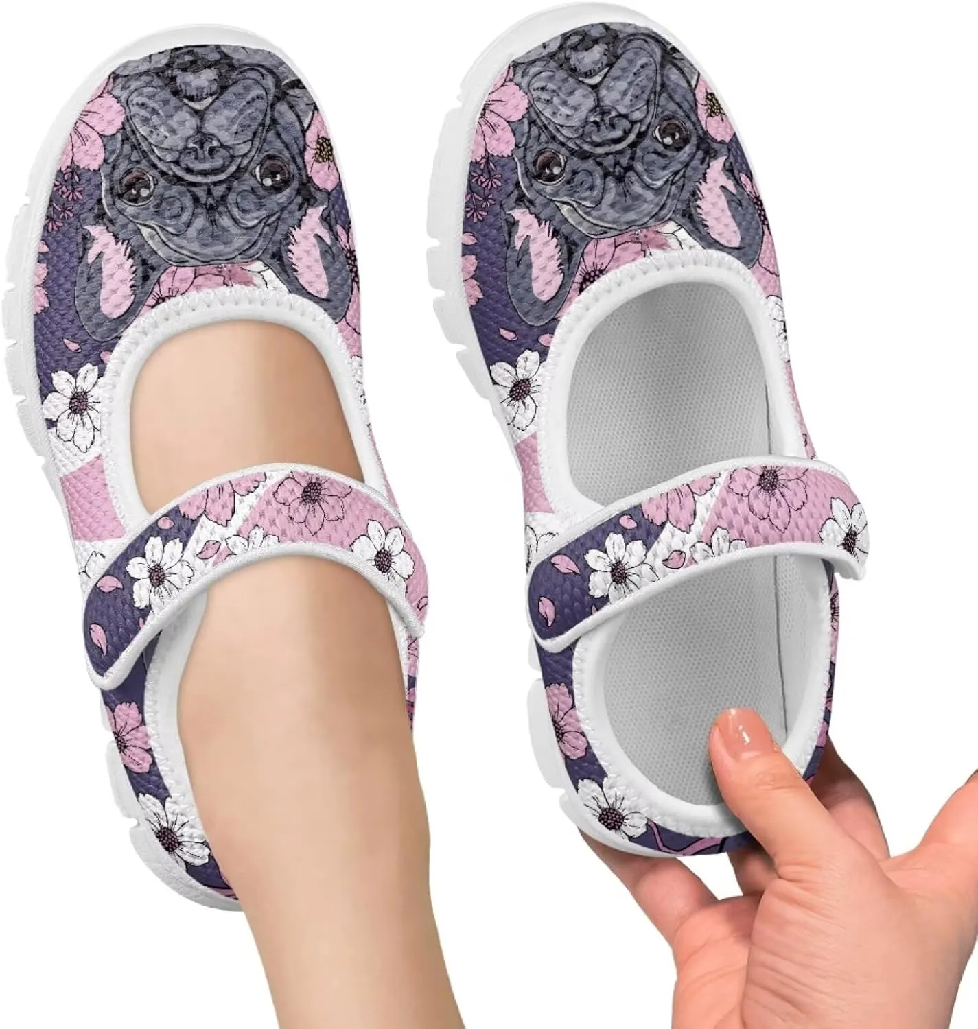 Binienty Kids Girls Mesh Mary Jane Sneakers Athletic Running Tennis Sport Shoes