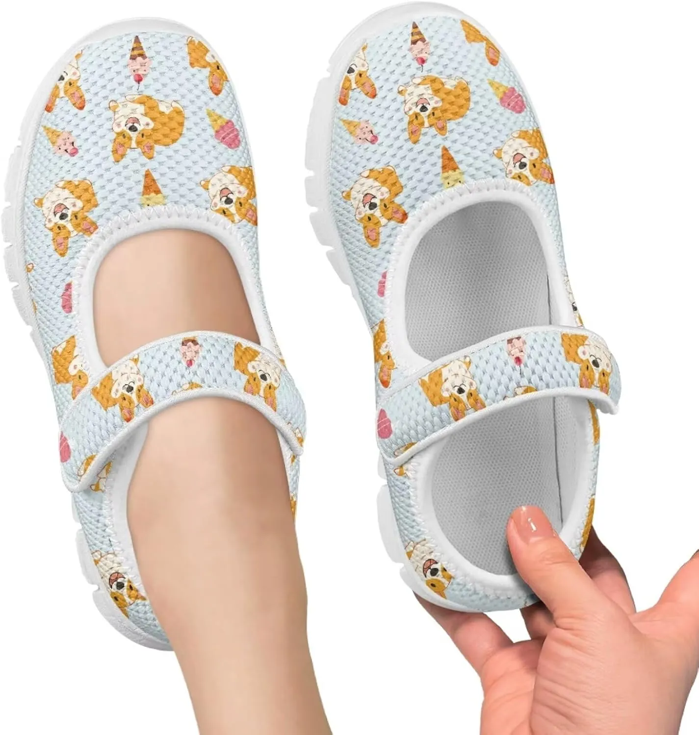 Binienty Kids Girls Mesh Mary Jane Sneakers Athletic Running Tennis Sport Shoes