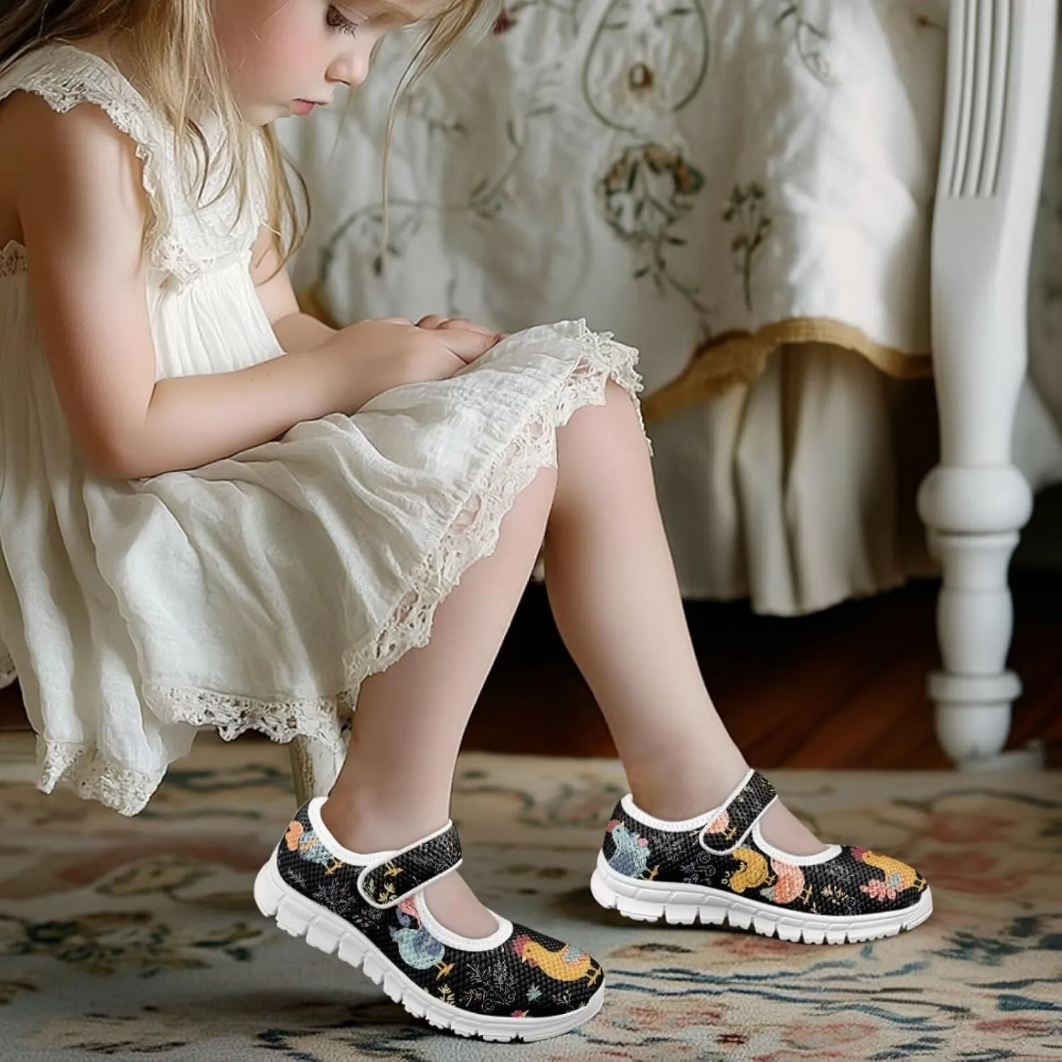 Binienty Kids Mesh Sneakers One Strap Mary Jane Shoes Casual Breathable School Dress Flats