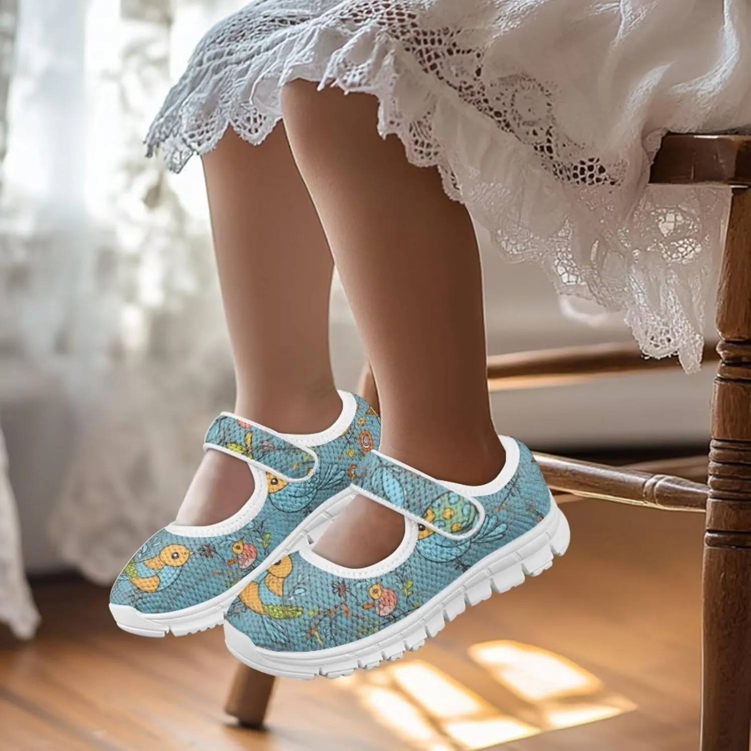 Binienty Kids Mesh Sneakers One Strap Mary Jane Shoes Casual Breathable School Dress Flats