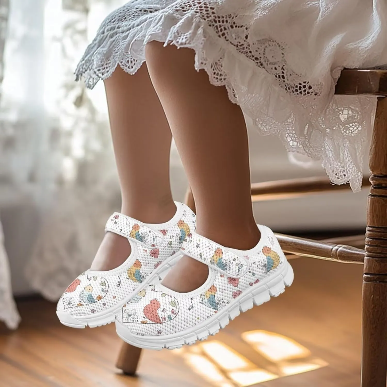 Binienty Kids Mesh Sneakers One Strap Mary Jane Shoes Casual Breathable School Dress Flats